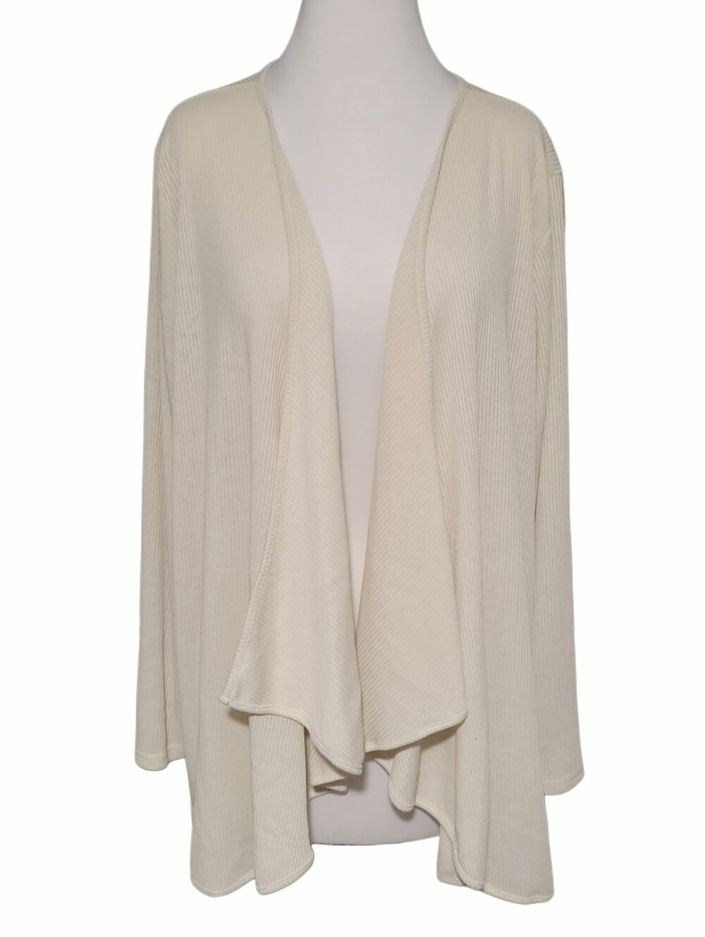 Cream Open-Front Ribbed Women's Cardigan